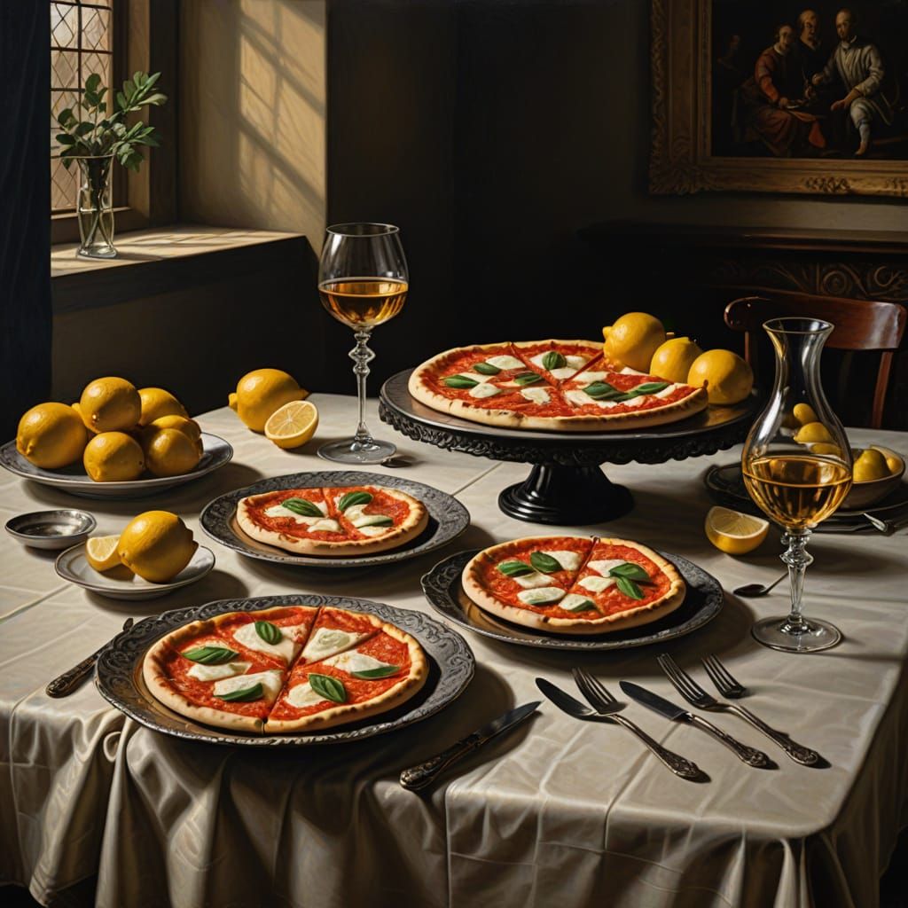 Margherita Pizza in Dutch Golden Age Still Life
