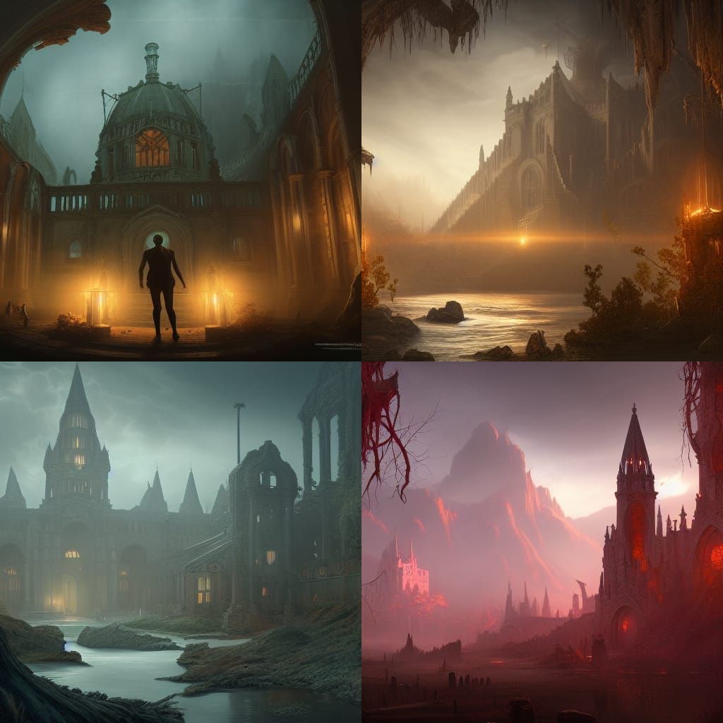 Fantastical Asylum: Detailed Matte Painting in Deep Color