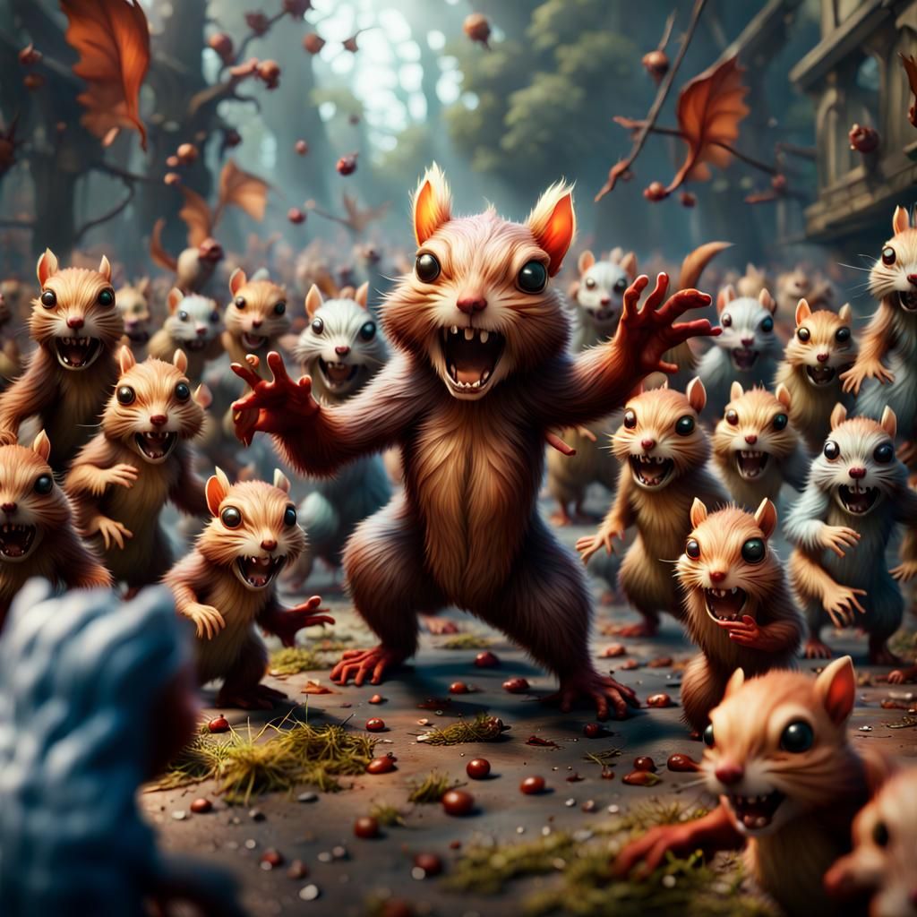 Zombie Squirrels Assault Hazelnut: Fantasy Concept Art