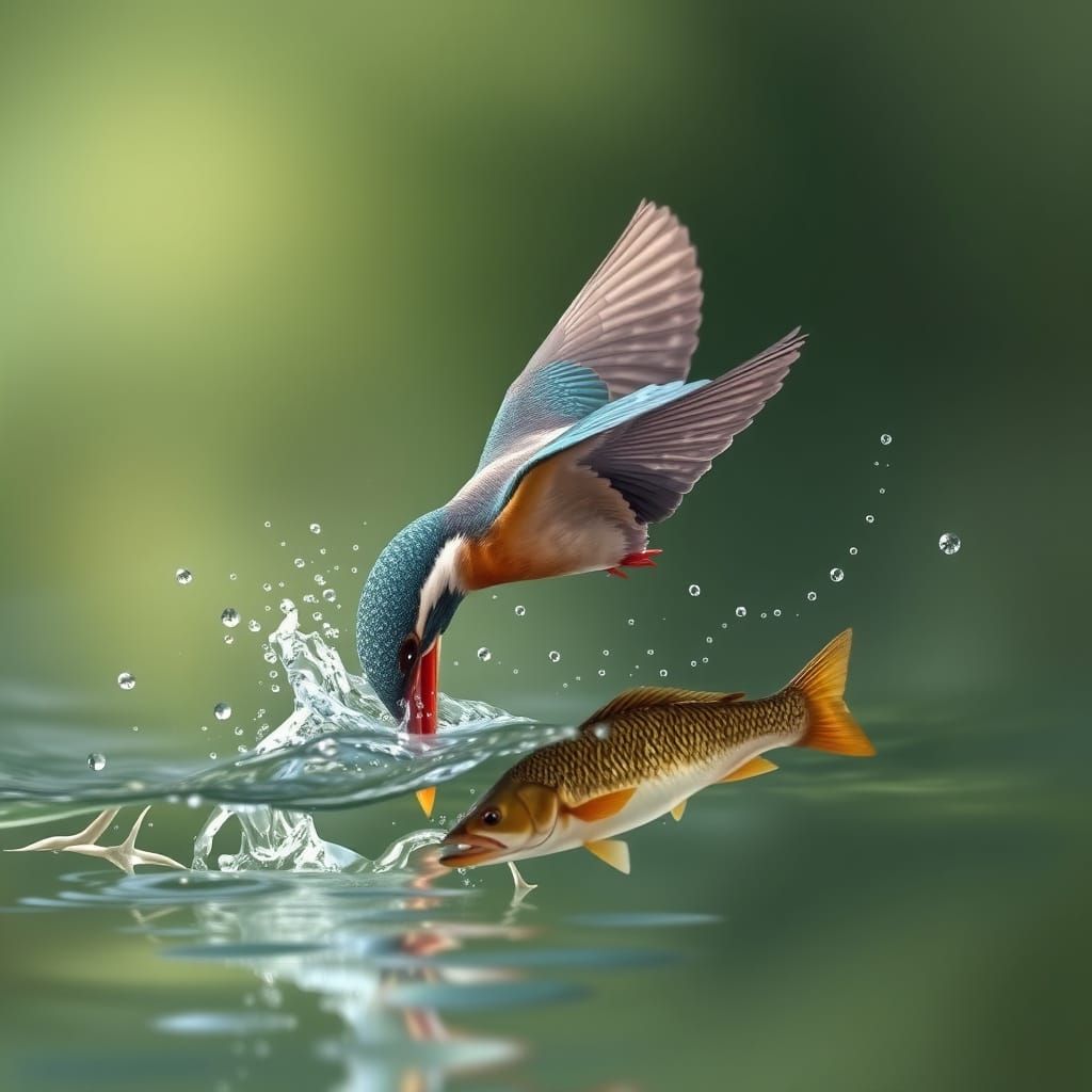 Kingfisher Diving, Vibrant Nature Art