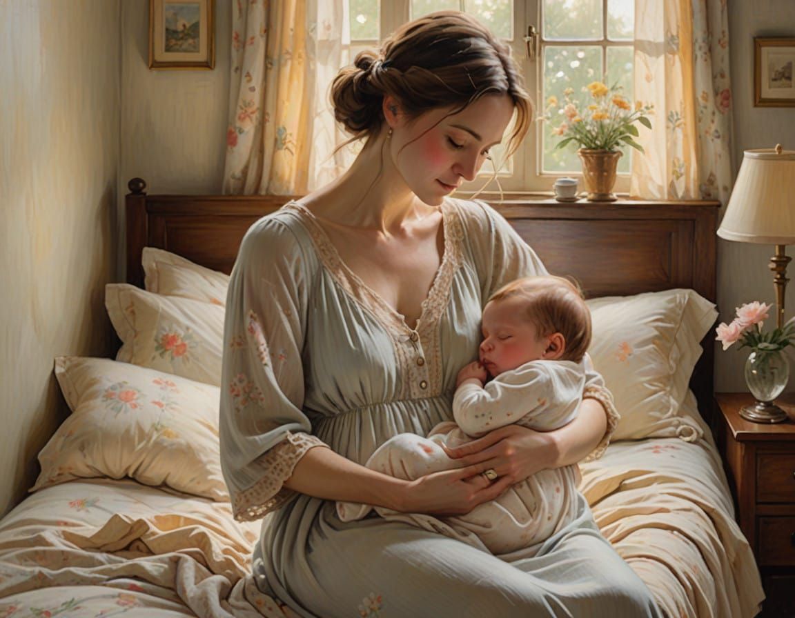 Mother's Peaceful Bond in Soft Evening Light