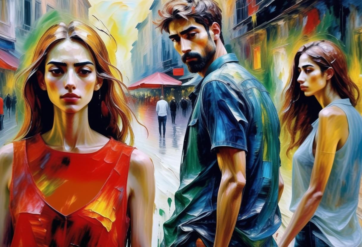 Distracted Boyfriend Meme as Expressionist Painting