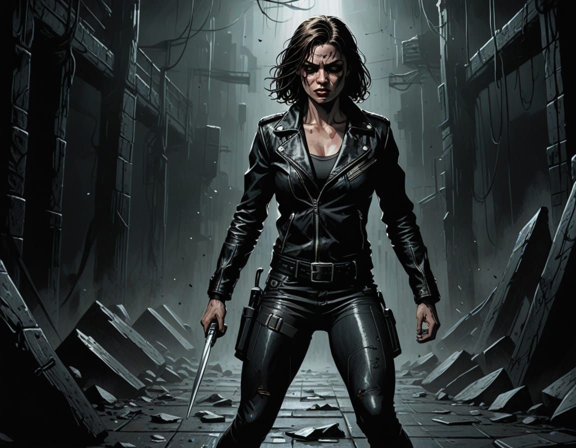 Gritty Female Fighter in Dark, Ominous Arena