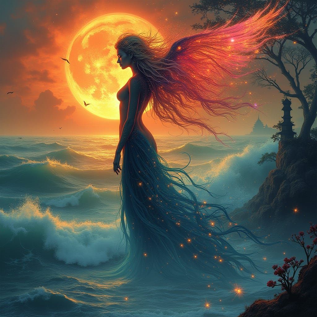 Cosmic Goddess Unfolds from Elemental Realms