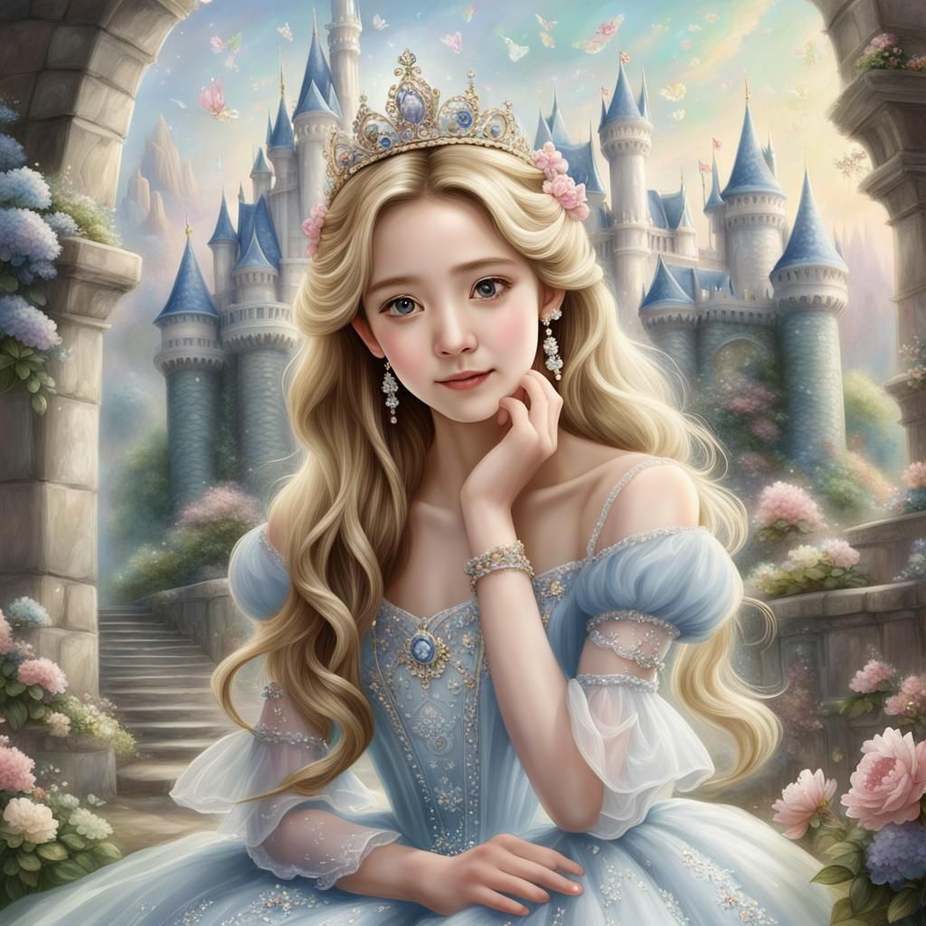 Ethereal Princess Portrait in Thomas Kinkade Style