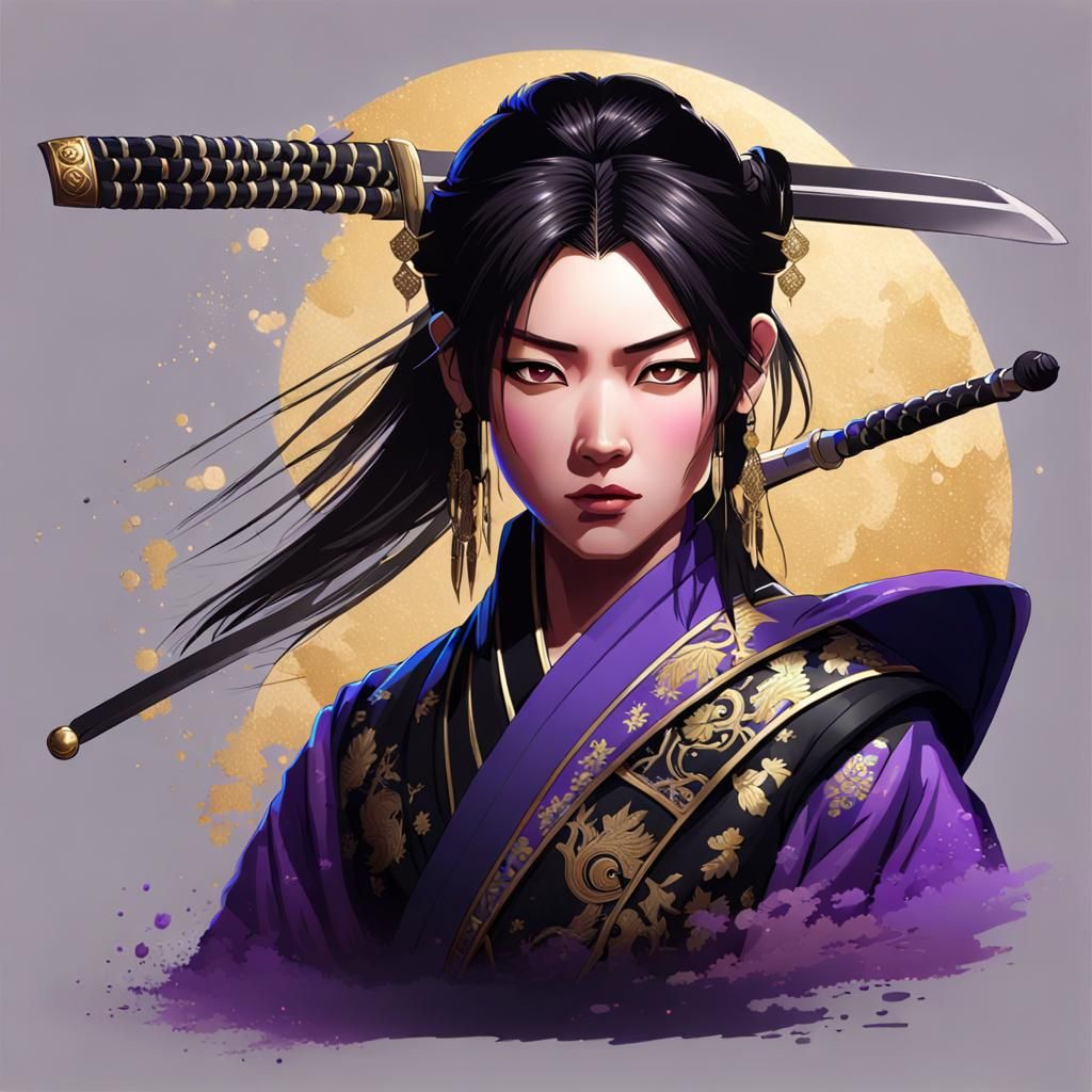 Asian Ice Warrior Woman with Katana