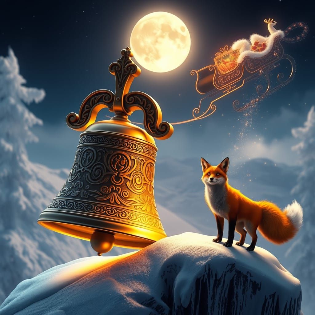 Majestic Golden Bell Rings Brightly Under Celestial Wonder