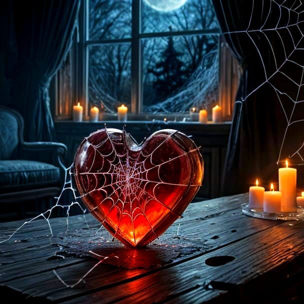 Gothic Halloween Night: Cracked Heart in Spiderweb