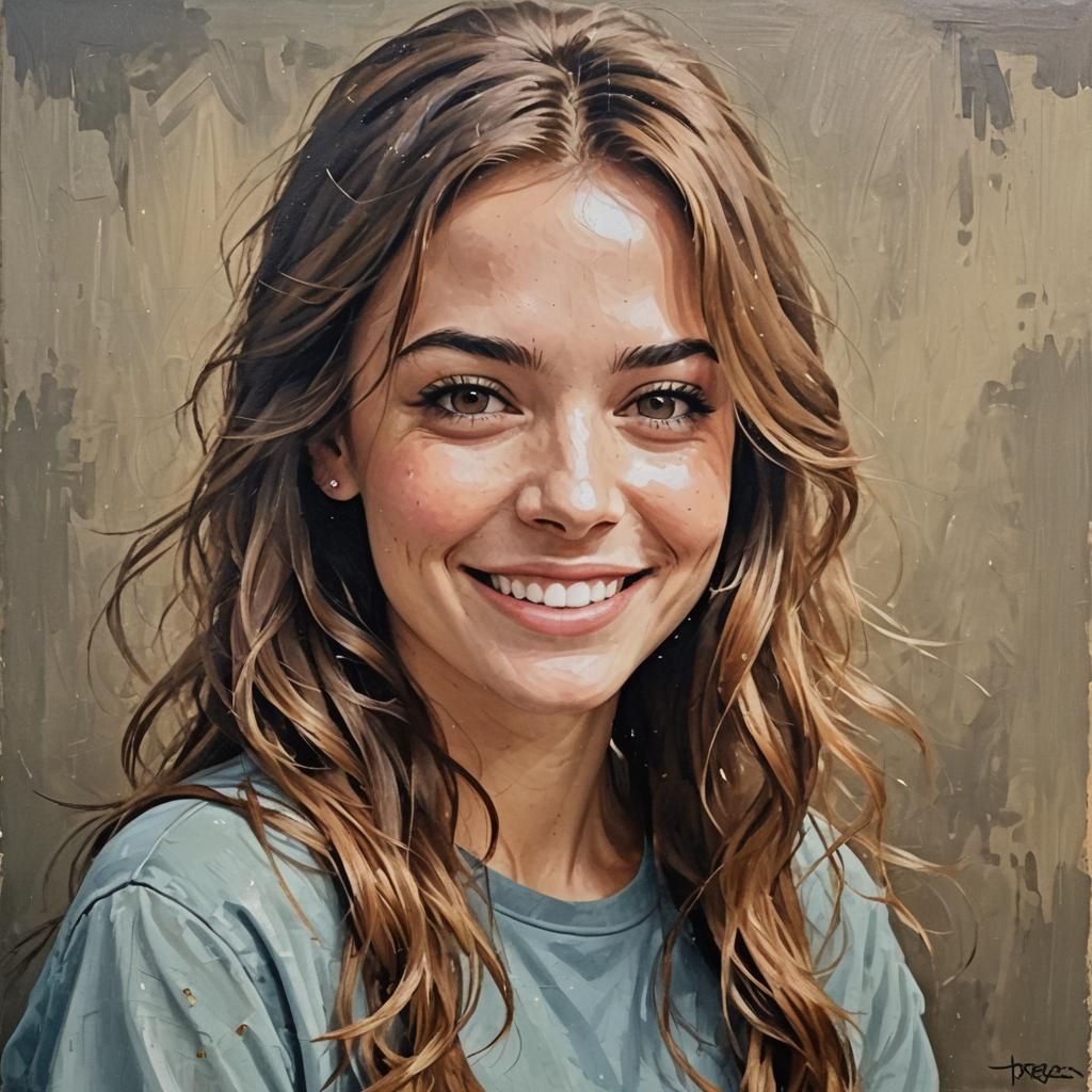 Oil Painting of Smiling Teenage Girl