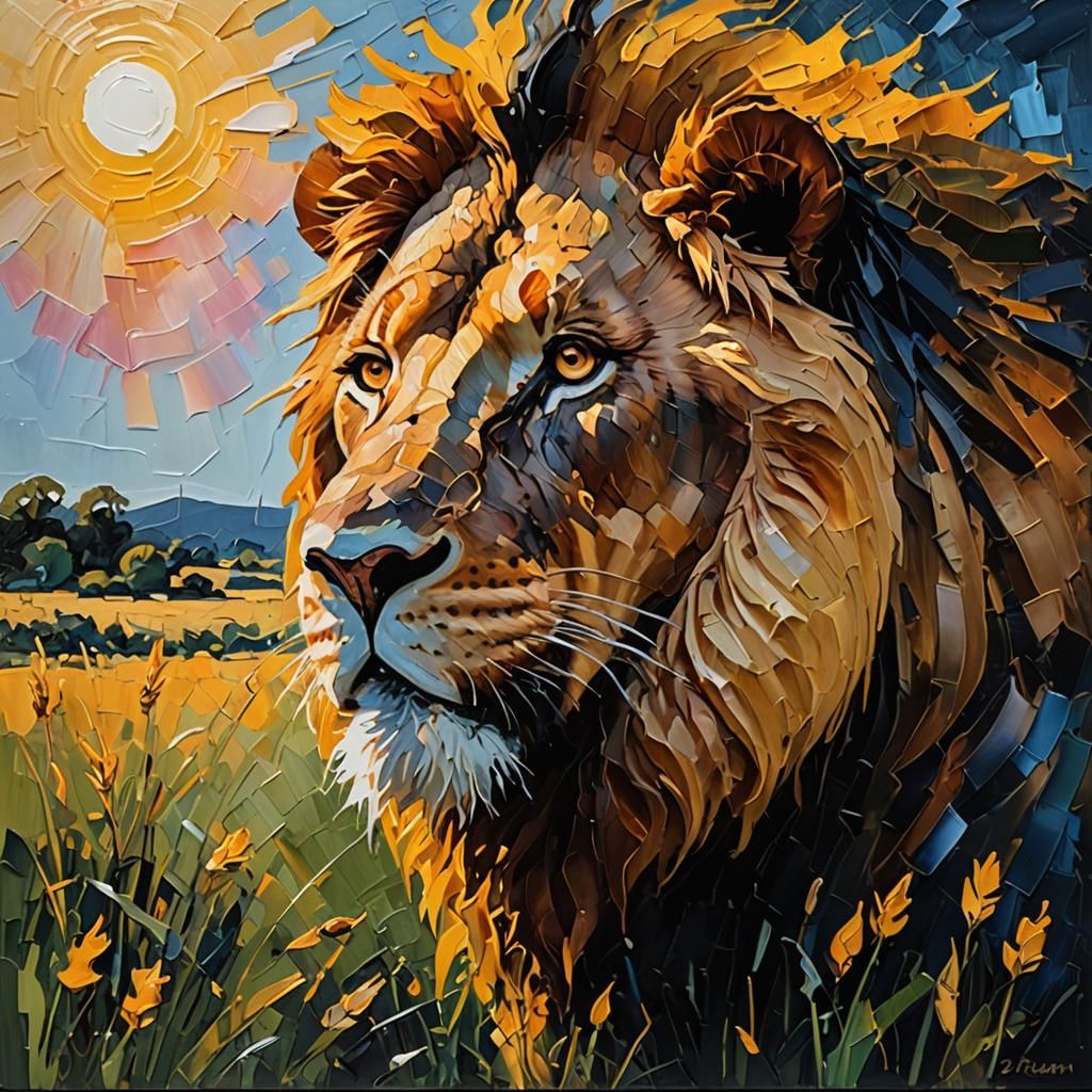 Lion Portrait as Impasto Oil Painting