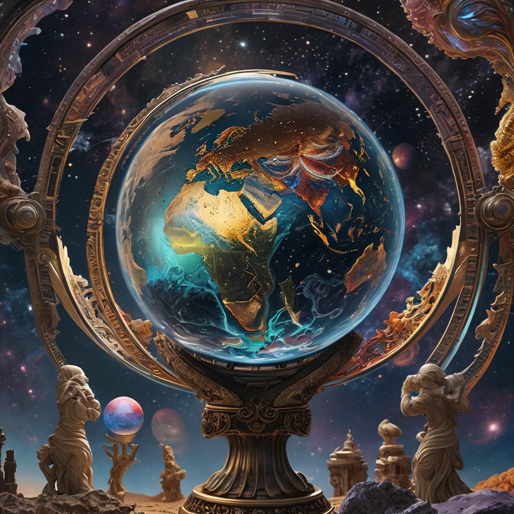 Realistic Earth in Space on Ornate Globe Stand