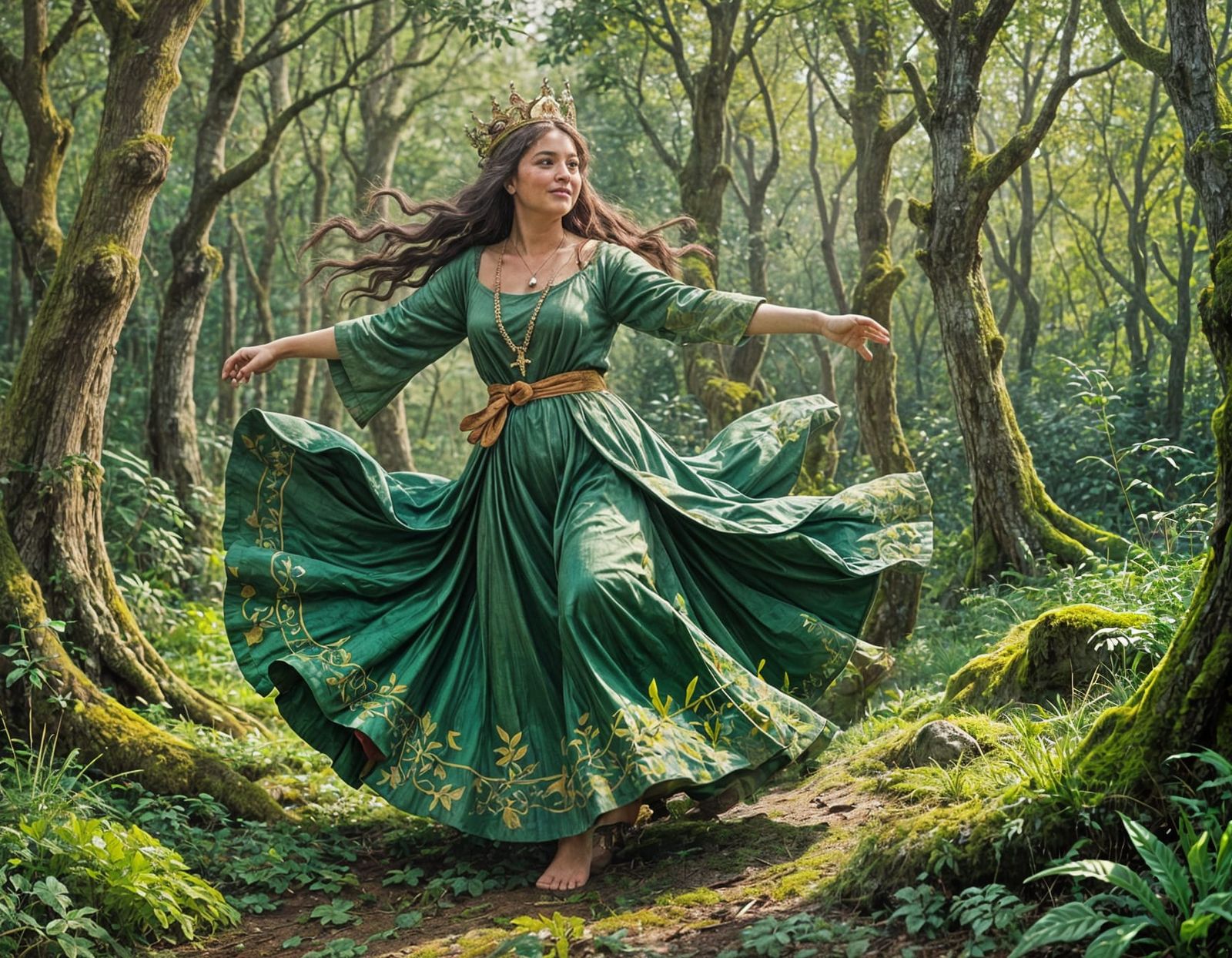 Dancing Forest Priestess in Shades of Green