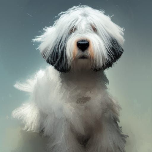Cyborg Sheepdog Puppy Portrait in Detailed Art Style