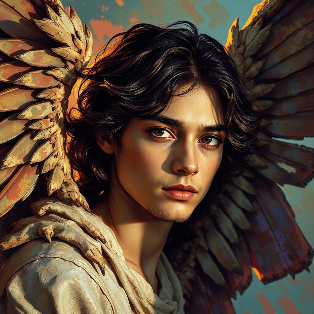 Fallen Angel with Dramatic Lighting in Splash Art Style