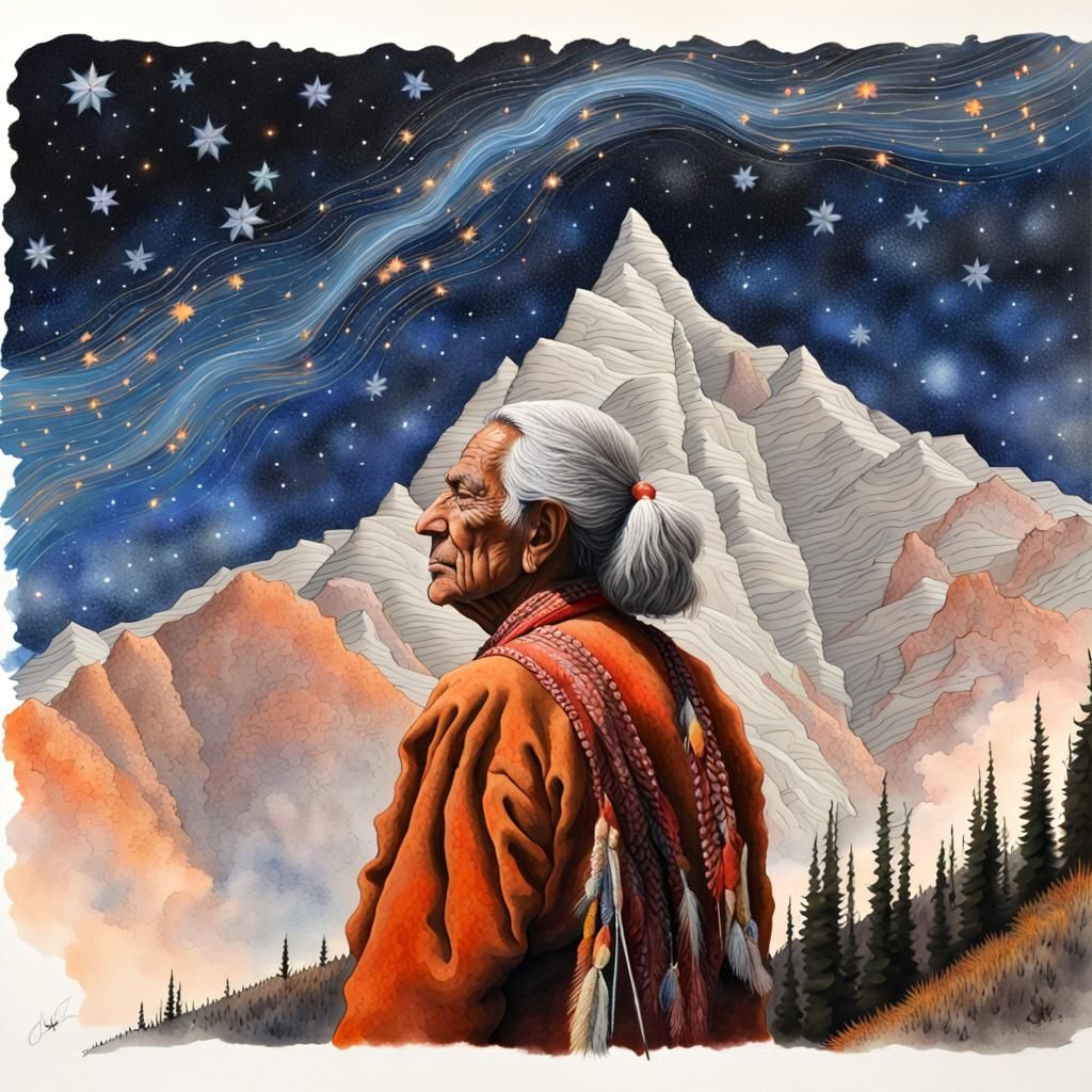 Indian Profile in Autumn Mountains, Double Exposure Style