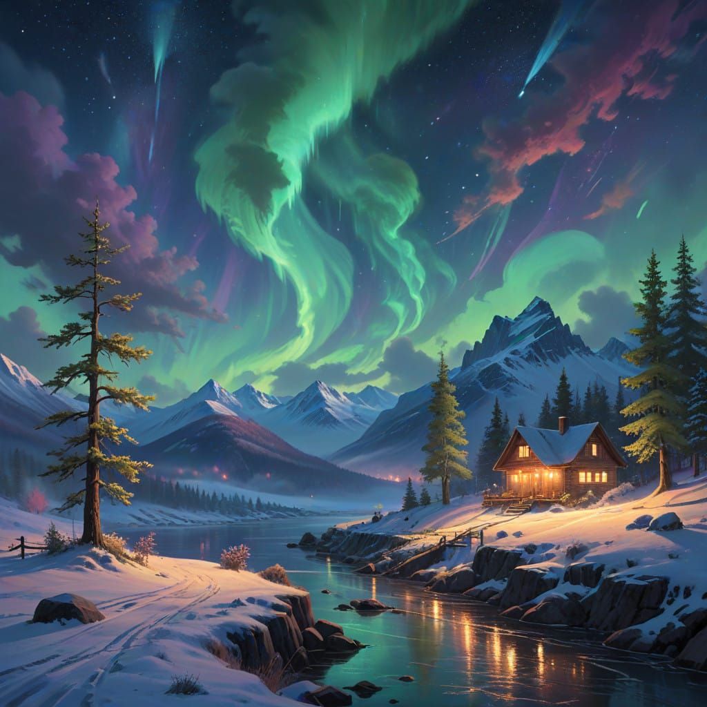 Winter Wonderland Under Celestial Spectacle