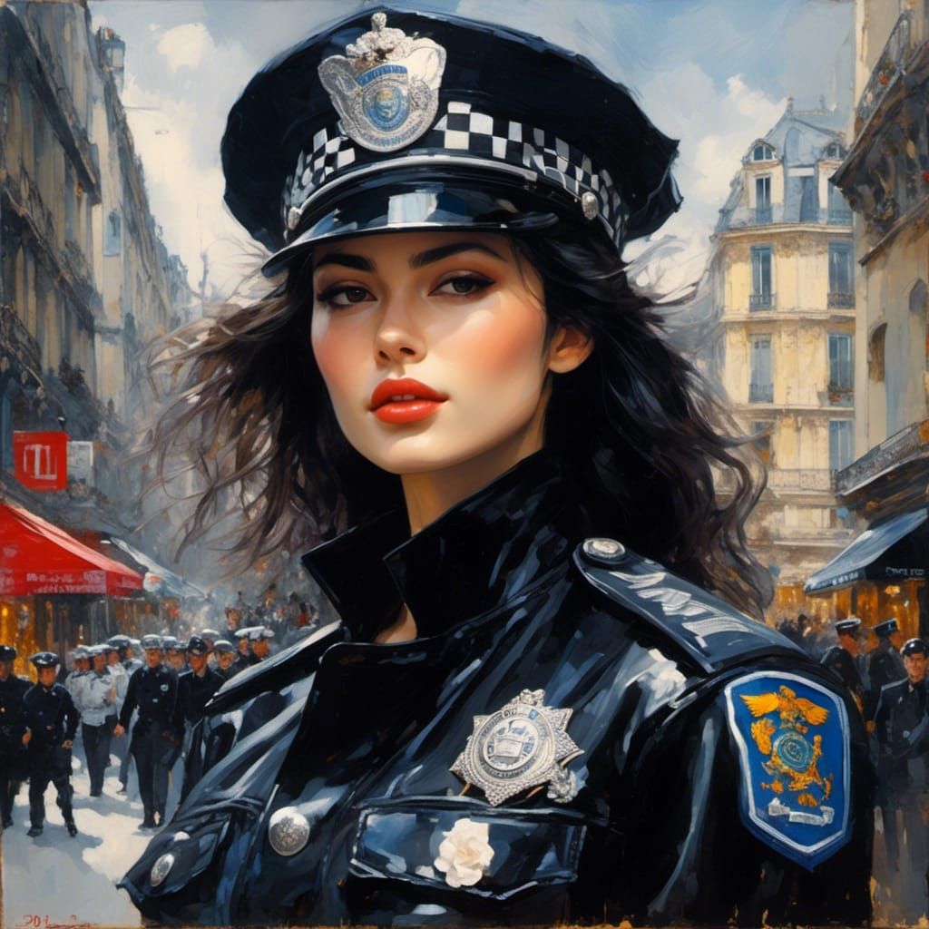 Gothic French Policewoman Oil Painting