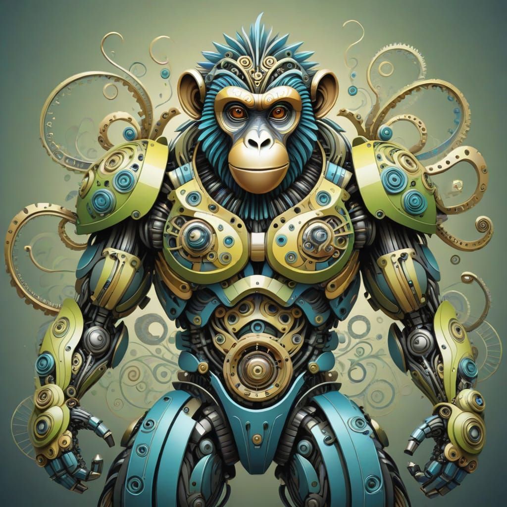 Abstract Robot Monkey with Zentangle Details