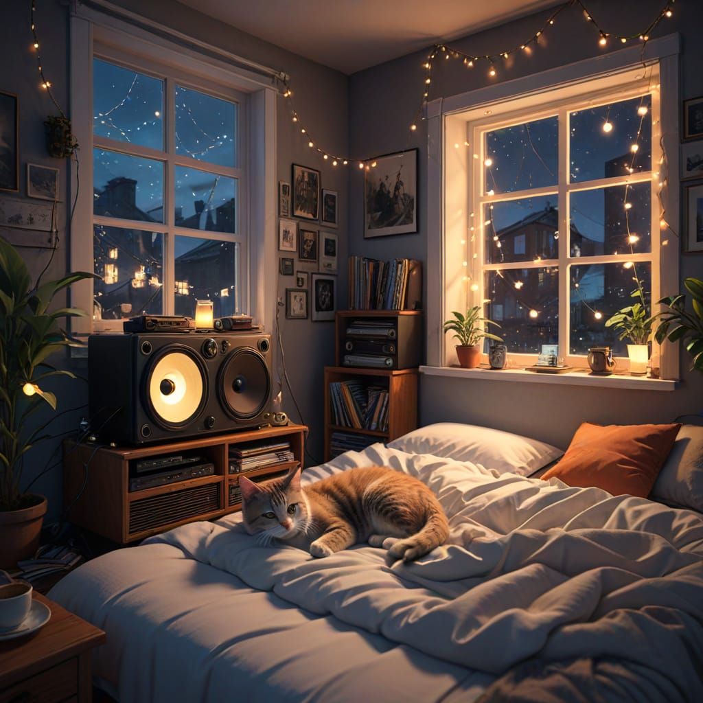 Cozy Bedroom at Night in 3D Anime Art
