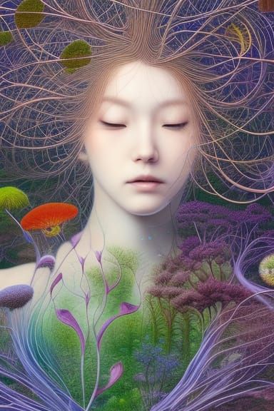 Woman Entangled in Mycelium Network: A Digital Rendering