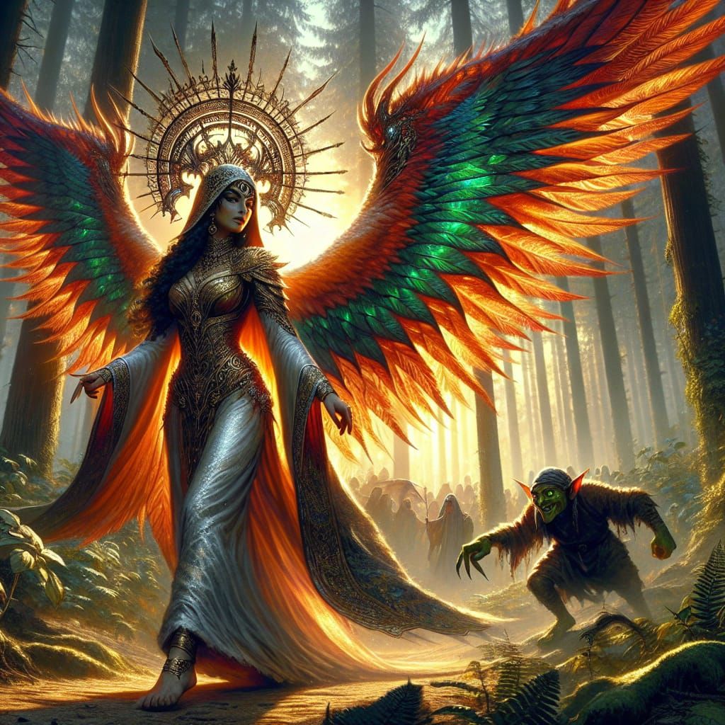 Winged Woman in Forest: Fantasy Art Cover