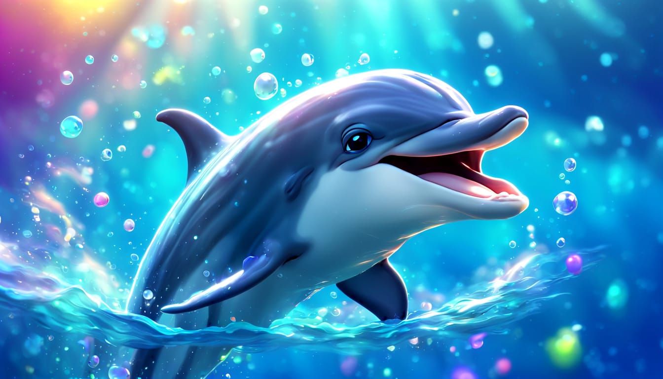Smiling Dolphin in Disney Cartoon Style, 4K