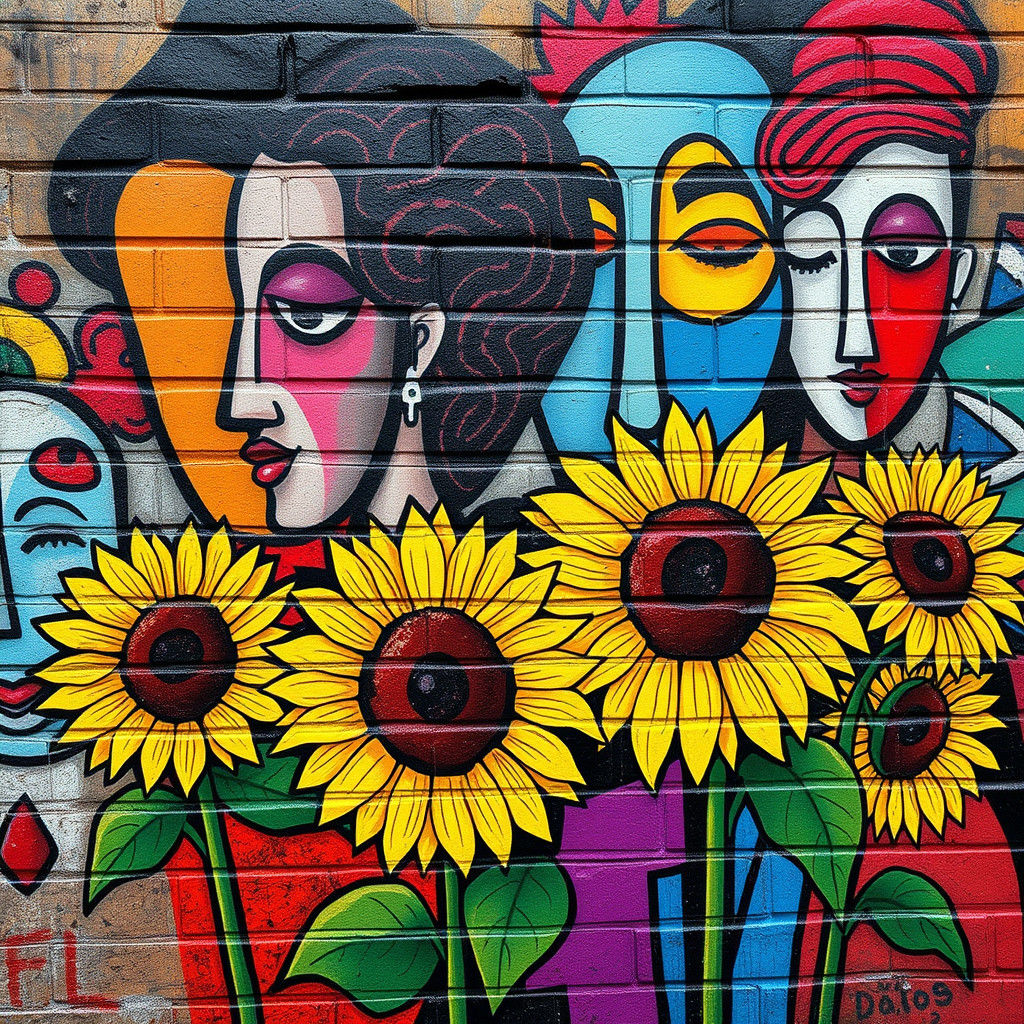 Colorful Urban Graffiti Mural in Abstract Expressionist Styl...