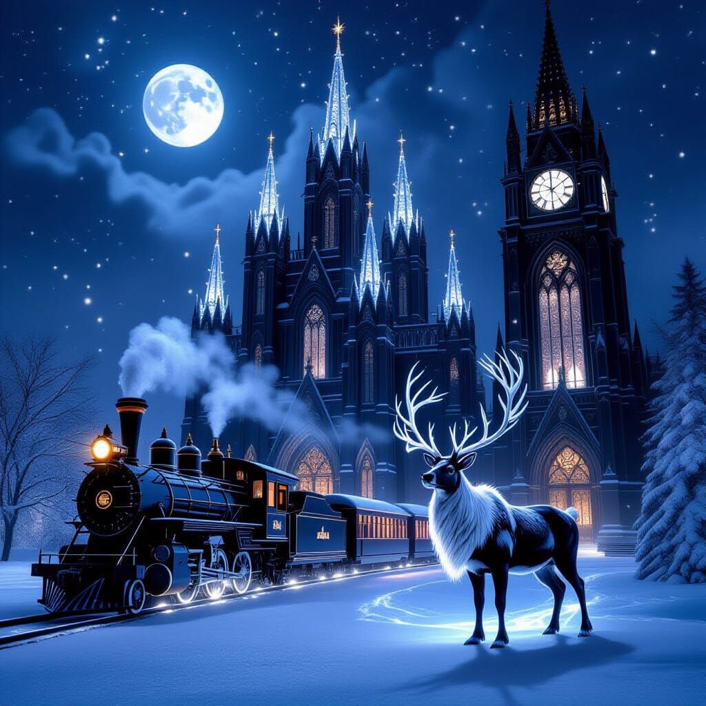 Dark Winter Kingdom Cathedral Under Moonlit Sky