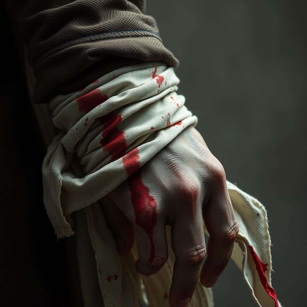 Mysterious Fantasy Hand, Tattered with Blood and Symbolism