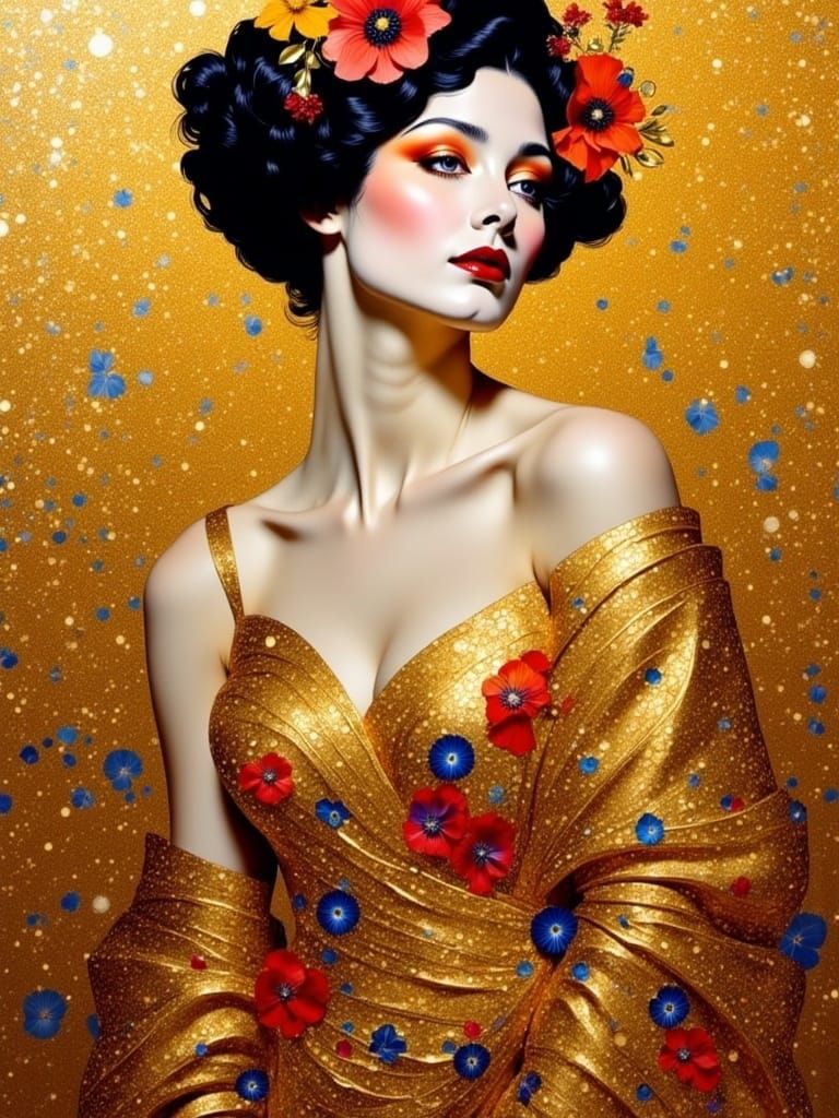 Golden Woman: Impressionistic Portrait in Klimt Style