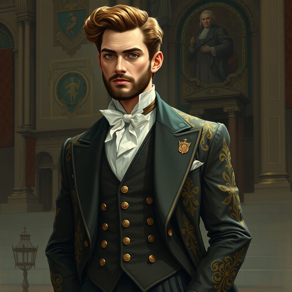 Elegant Man in Art Nouveau Style