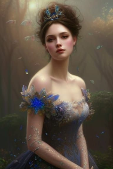 Princess with Sapphire Diadem: Ethereal Renaissance Portrait
