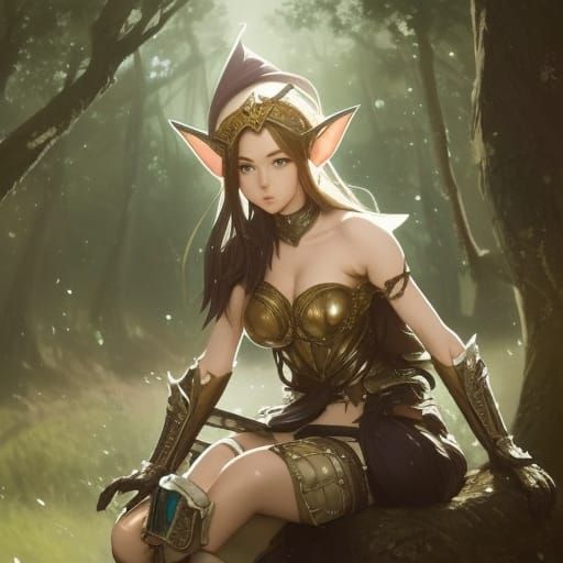 Anime Elf Portrait with Armor, Detailed Art