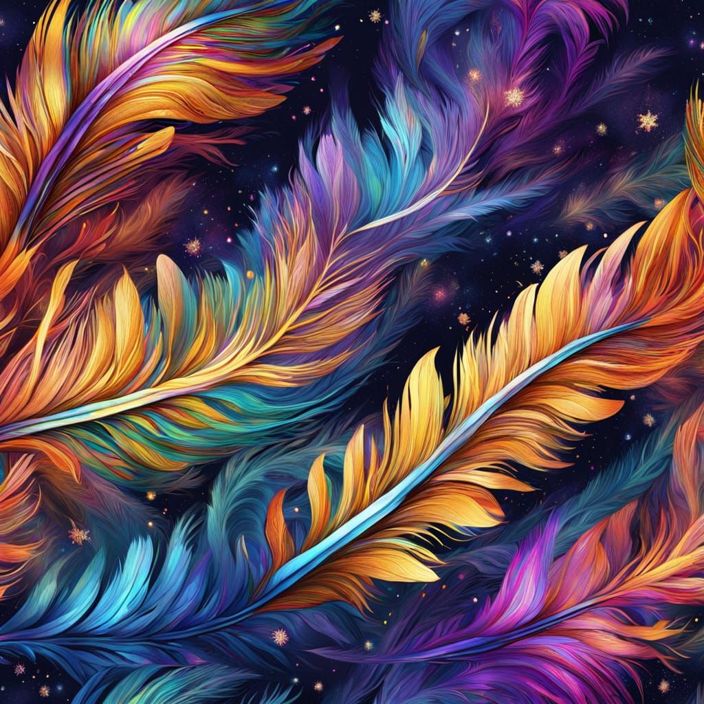 Cosmic Feathers Fall in Psychedelic Dreamscape