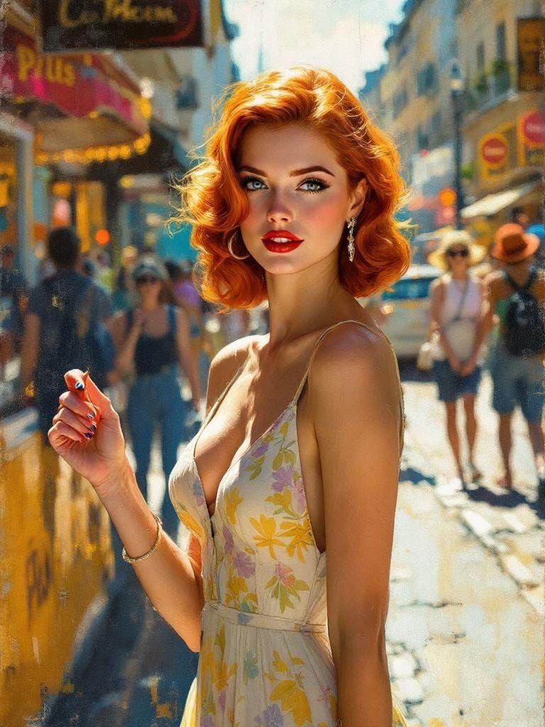 Redhead in Paris: Encaustic Impressionist Fusion