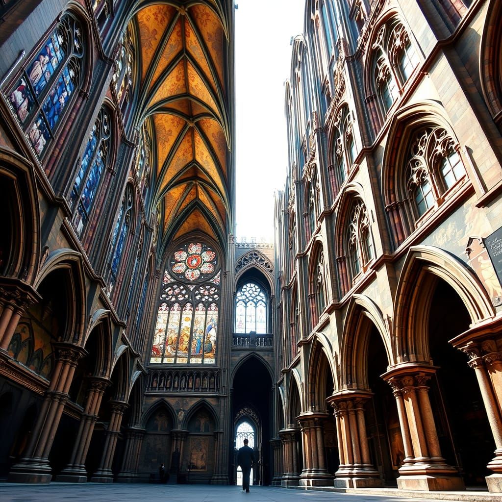 Gothic Cathedral Exterior and Interior Art