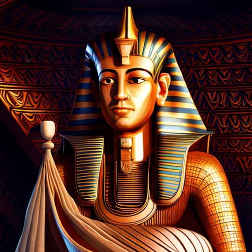 Pharaoh and Cat in Pyramid: Hyperrealistic Image