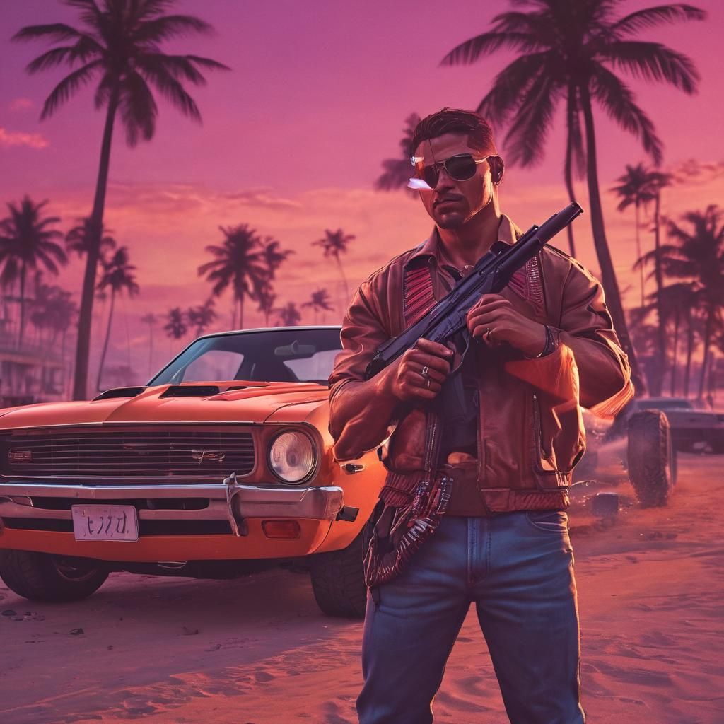 Man with Machine Gun in GTA Vice City Style