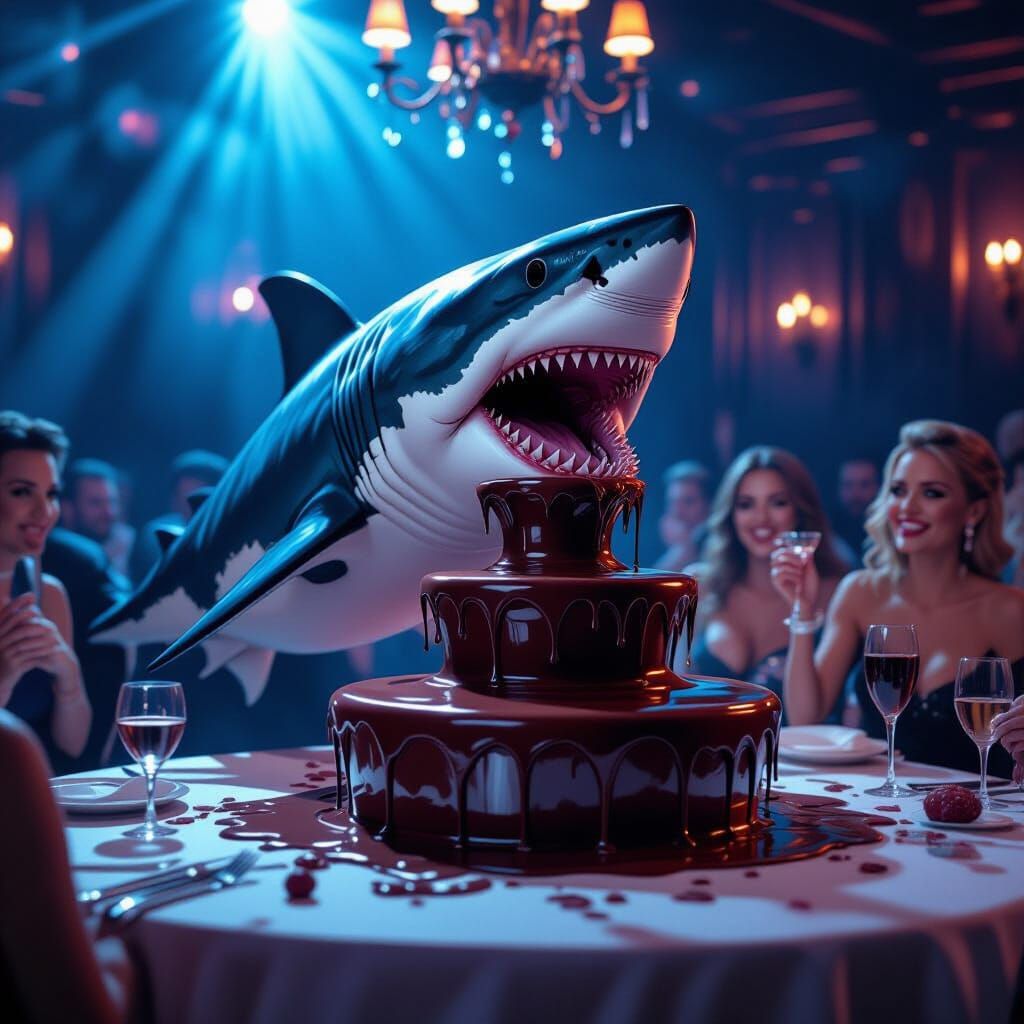 Great White Shark Devouring Chocolate Fountain