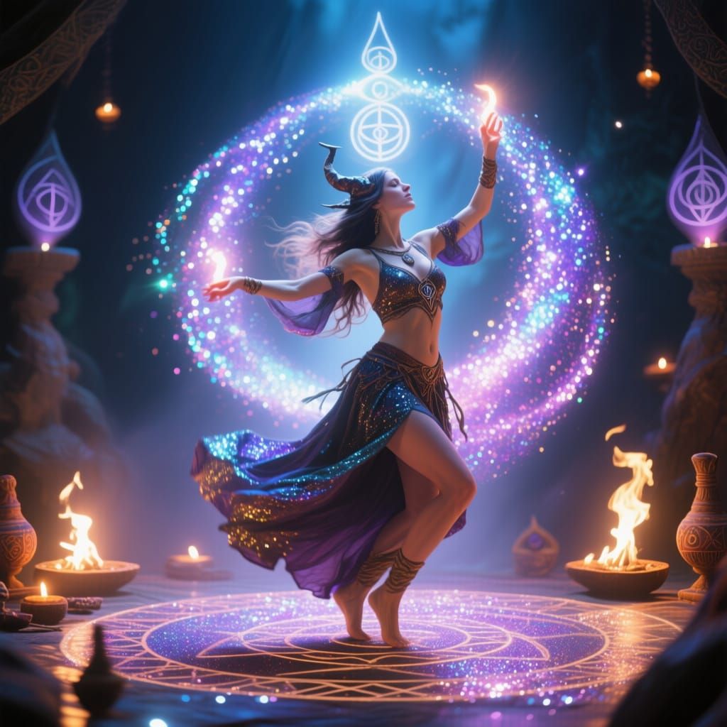 Wiccan Druid Dancing in Sacred Ritual