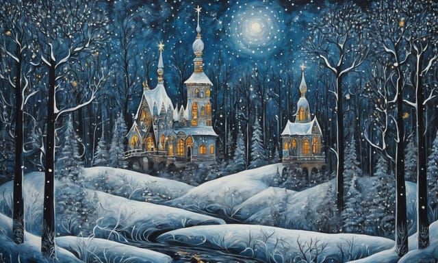 Winter Forest Landscape with Snow