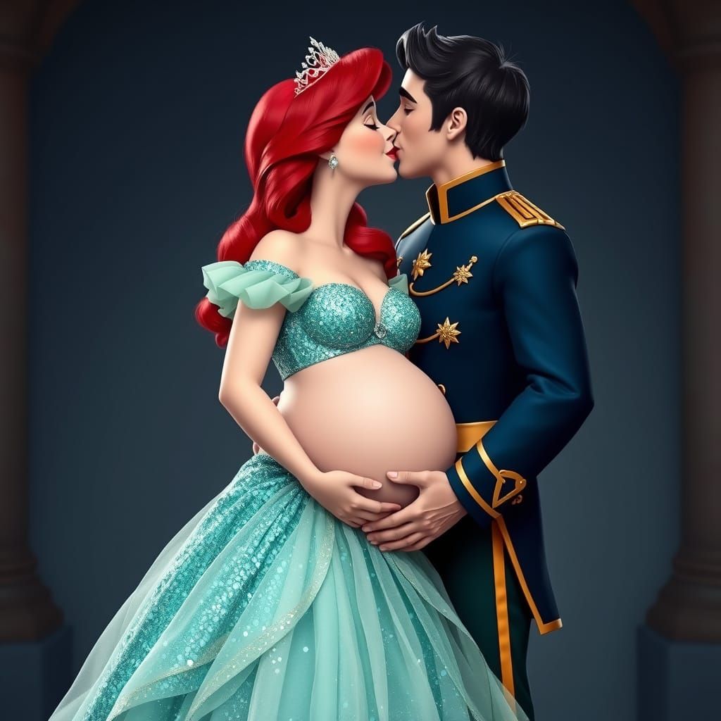 Pregnant Ariel and Prince Eric Kiss in Live-Action Style