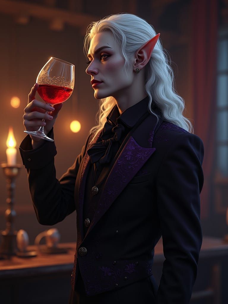 Elegant Vampire Lord in a Dark Tavern Scene