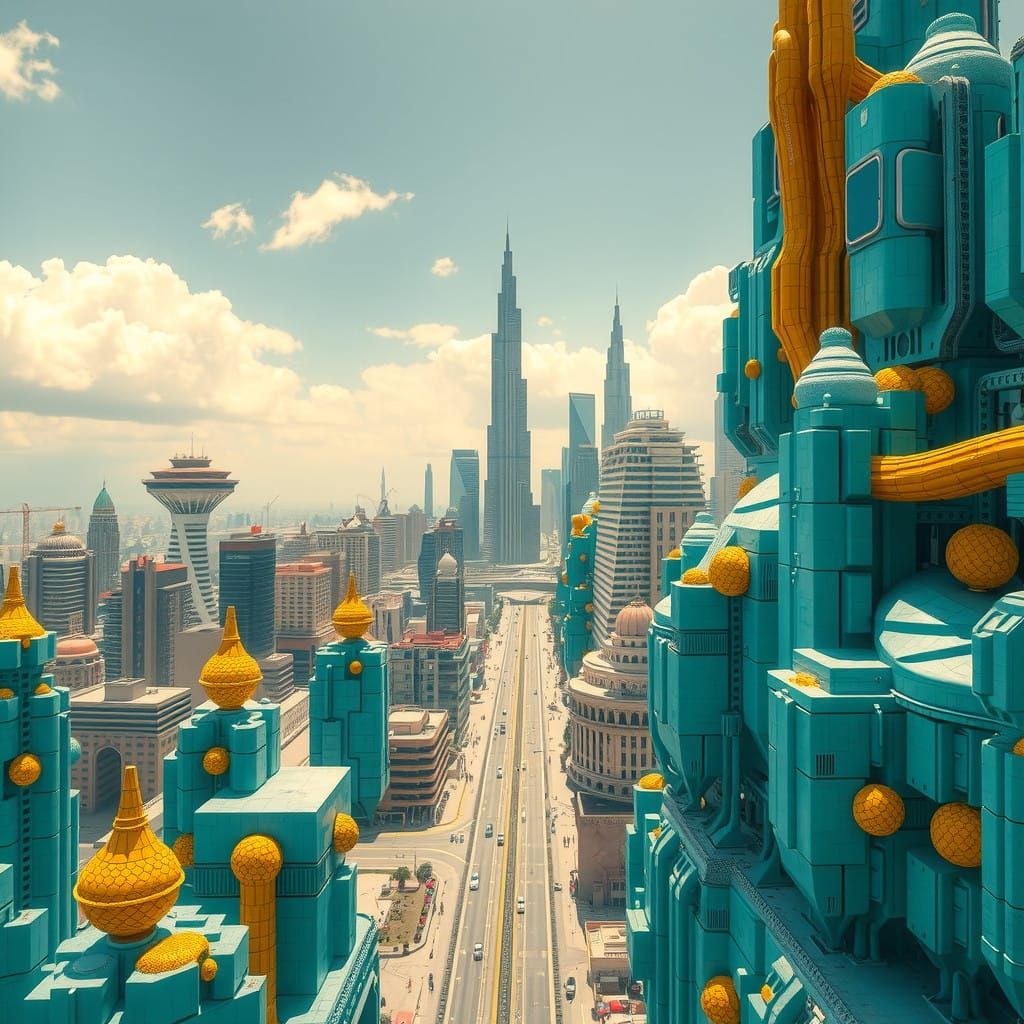 Futuristic Palestine Cityscape in Analogous Colors