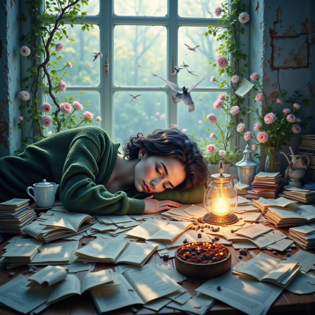 Surreal Sleeper in Moonlight, Digital Matte Painting