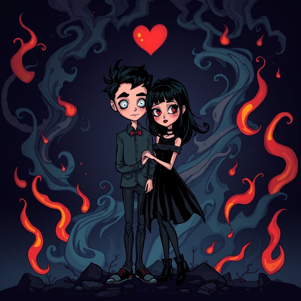 Whimsical Gothic Emo Cartoon Romance