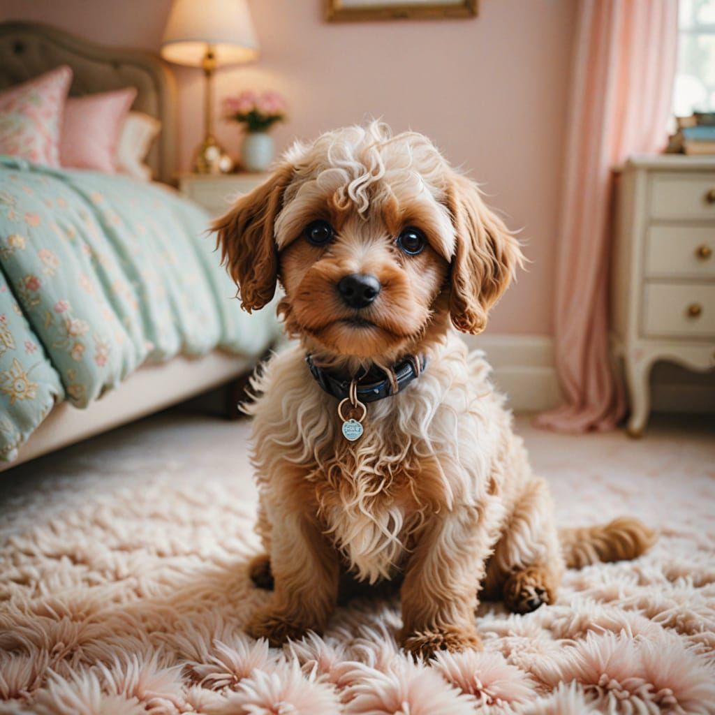 Whimsical Havapoo Puppy in a Pastel Wonderland