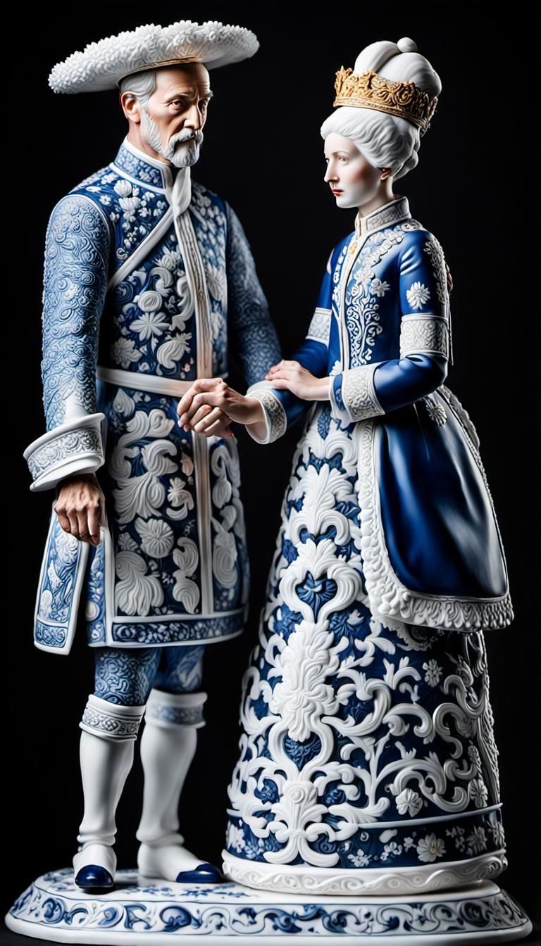 Kai and Gerda Porcelain Figurine in Delft Style