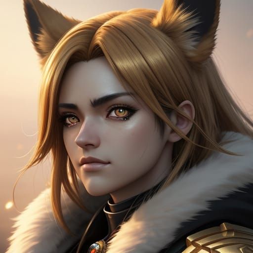 Anime Warrior Woman With German Shepherds in Golden Hour