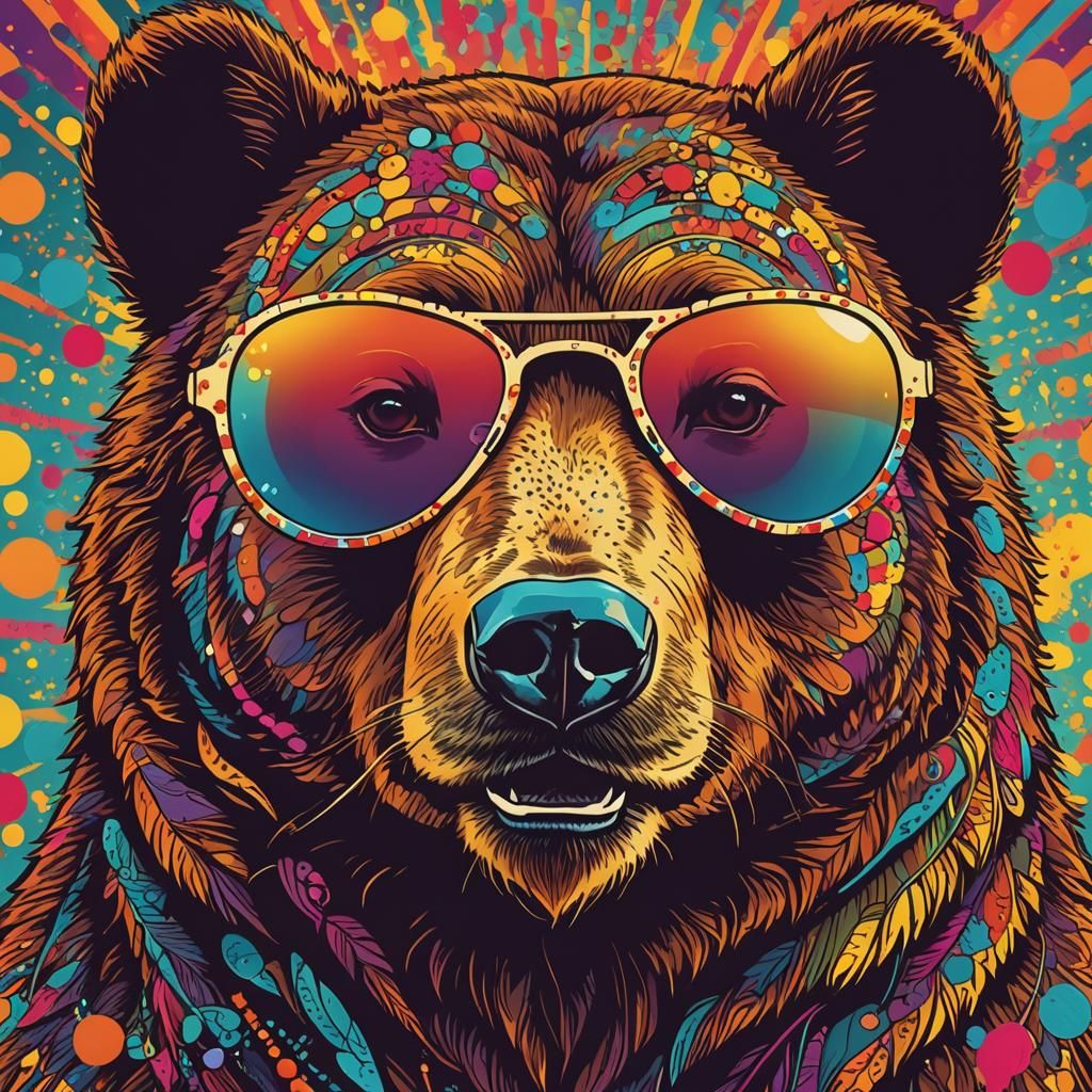 Pop Art Bear with Sunglasses in Vintage Style